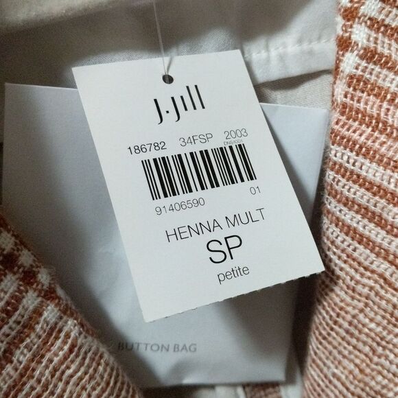 NWT J. JILL Harper Henna plaid relaxed linen boyfriend blazer SP - Picture 4 of 11